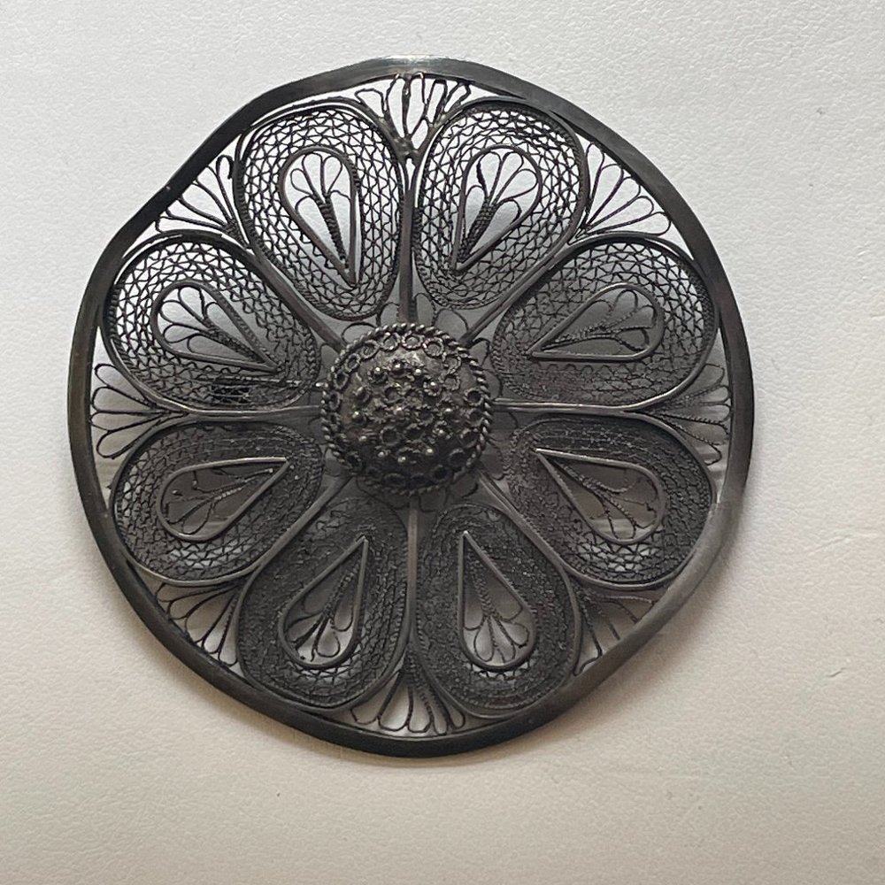 Vintage Filigree Silver Pin Brooch